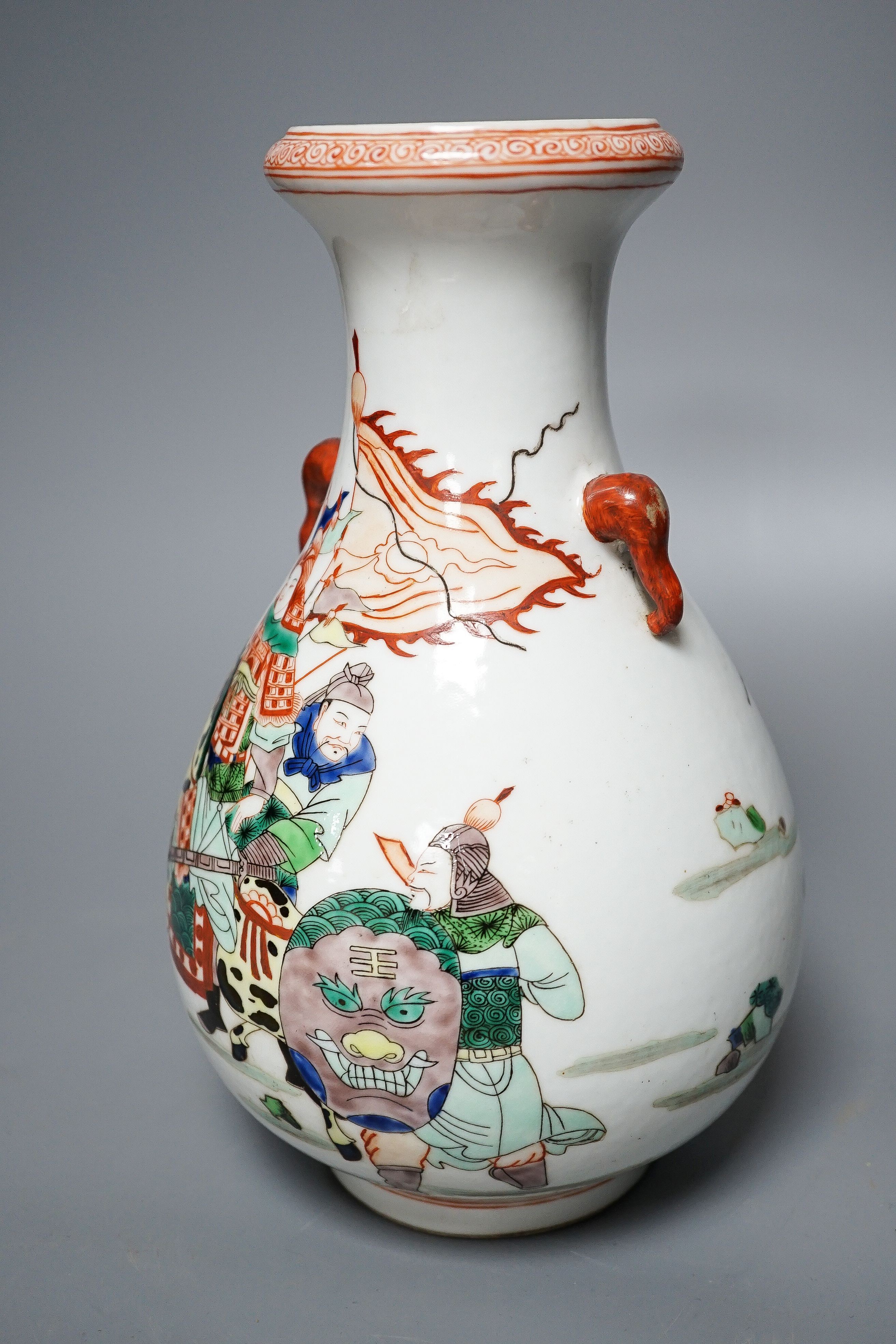 A Chinese famille verte ‘warrior’ vase 26cm